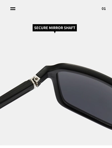 Macro shot of secure metal hinges and matte frame detail on square sport sunglasses