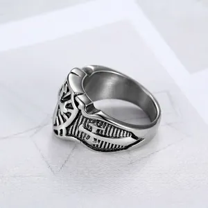 Vintage silver Darth Vader helmet ring in stainless steel with cross relief texture