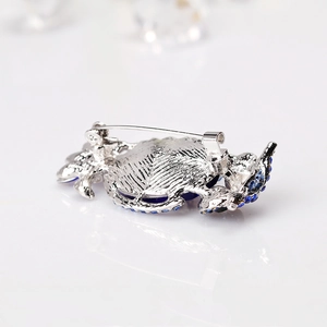 Royal blue acrylic owl brooch with hollow design and silver alloy back pin fastener
