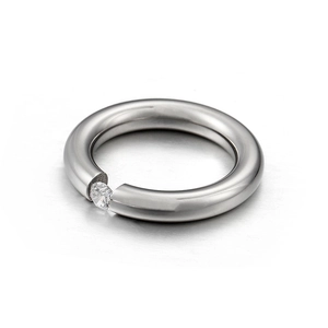 Polished stainless steel tension setting ring featuring a round brilliant-cut cubic zirconia