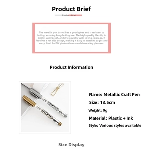 Detailed infographic of metallic marker pens showing gold and silver ink specifications