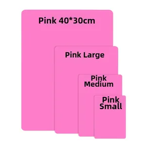 Size chart for pink waterproof silicone placemats in four different rectangular dimensions