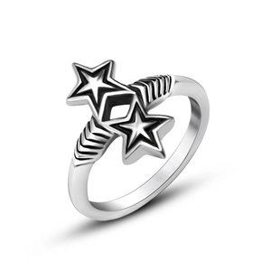 Stars Ring Titanium Steel Vintage Wing Texture Polished Finger Jewelry For Men Women Novelty Retro Style