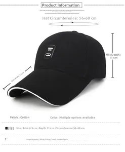 Detailed dimensions of a black cotton baseball cap with Triple Luck patch and measurement tags