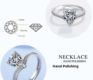 Detail view of pear-shaped cubic zirconia ring with 6-prong setting and side accents