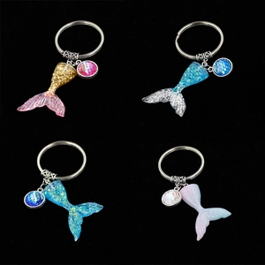 Mermaid Tail Keychain Alloy Resin Gradient Colorful Glitter Sequin Fish Scale Pendant Marine Style For Women