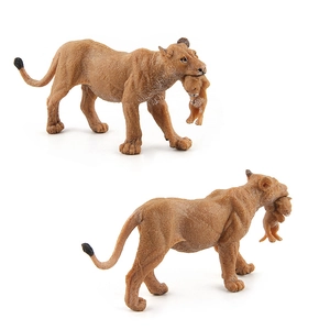 Realistic lioness with cub plastic wildlife figure toy with detailed fur texture