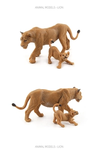 Detailed realistic lioness and cub animal models with lifelike fur texture and muscle tone
