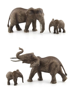 Detailed realistic elephant and calf figures with natural skin textures and tusks
