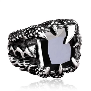 Anello vintage con artiglio di drago in acciaio inossidabile e grande gemma nera quadrata