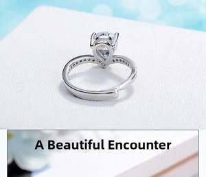 Detail of S925 sterling silver stamp and pear-shaped cubic zirconia on adjustable ring