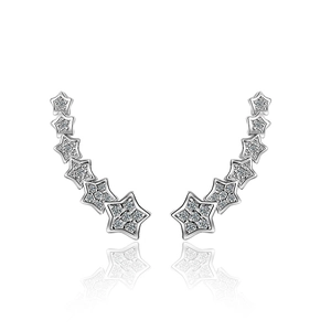 Sparkling star crawler earrings with silver plating and cubic zirconia for women