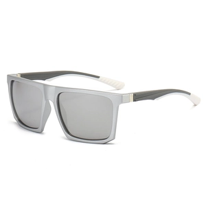 Square frame retro sunglasses for men with silver grey matte finish and polarized grey lenses