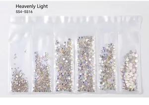 Detalle de diamantes AB para uñas en 6 rejillas, tamaños SS4 a SS16 con base plana de DIY
