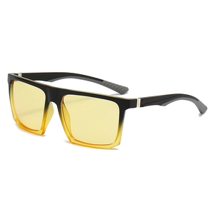 Square frame retro sunglasses with yellow gradient lenses and black sport temples