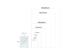 Detailed size comparison chart for bathroom canvas art showing various dimensions in cm
