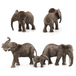 Realistic 5-piece African elephant family model set with detailed skin textures