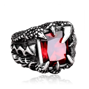 Γοτθικό δαχτυλίδι νύχι δράκου με κόκκινο ρουμπίνι από vintage ανοξείδωτο ατσάλι
