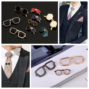 Fashionable men suit accessories featuring enamel sunglasses brooch in various metal styles