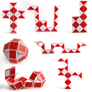 24-section magic snake cube puzzle toy in red and white for kids, multiple shapes display
