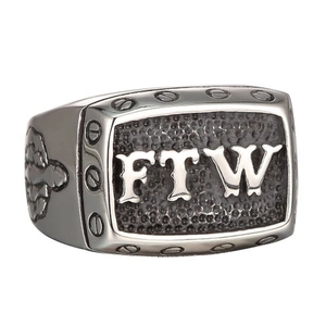 Macro detail of FTW biker ring with screw head accents and textured finish