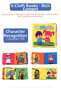 Set of 6 soft educational baby books featuring colorful 3D tails and career characters