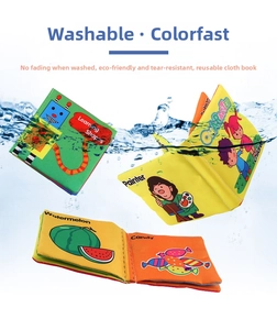 Washable baby cloth books in water splash to show tear-resistant and cleanable fabric