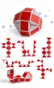Detailed macro view of 24 sections magic snake ruler showing various creative puzzle shapes