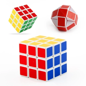 Puzzle cube set featuring 3x3x3 magic cubes and a 24-segment twisting snake toy for kids