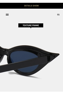 Detail showing high-quality texture frame and sturdy hinge of cat eye sunglasses