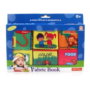 Educational 6-piece baby soft cloth book set with colorful patterns in a window gift box