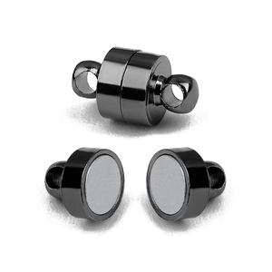 Gun black cylindrical magnetic jewelry clasps for necklaces and bracelets on white background