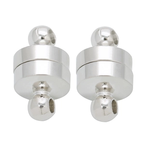 Detail of cylindrical magnetic jewelry clasps for DIY necklaces and bracelets in silver