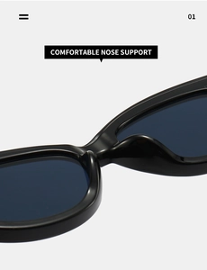 Detail view of the comfortable raised nose bridge on black cat eye sunglasses