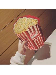 Creative popcorn bucket crossbody bag with red and white stripes and chain strap