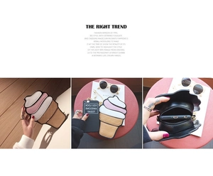 Detail view of pink ice cream crossbody bag showing size, side profile and inner space