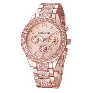 Fashion Women Quartz Wristwatch Alloy Case Rhinestone Accents Date Display Casual Elegant Style