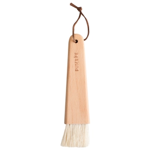 Japanese beech wood BBQ brush with boar bristles and brown leather hanging loop