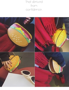 Detailed views of creative hamburger-shaped chain bag with layered colors and PU leather