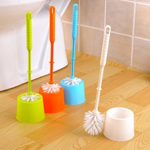 Thickened plastic toilet brush set with base in four colors for bathroom cleaning