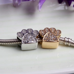 DIY bear paw animal footprint beads in silver and gold with sparkling rhinestone inlays