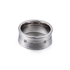 Classic 10mm wide stainless steel ring in silver finish with pavé set crystals