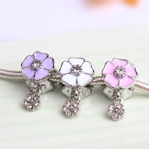 Flower Charm Pendant Alloy Enamel With Rhinestone For DIY Bracelet Making Sweet Jewelry Accessory For Women