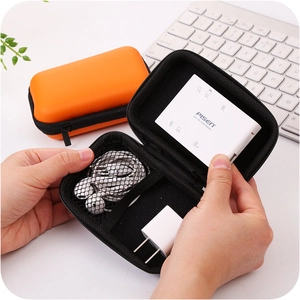Square hard EVA headphone case with zipper and mesh compartment for cable storage