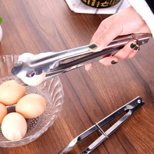 Pince de cuisine en acier inoxydable avec verrouillage saisissant des œufs sur bois