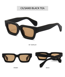 Detailed views of sand black frame sunglasses with tea lenses from multiple angles