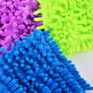 Gants de lavage de voiture épais en microfibre chenille, couleurs violet, vert et bleu