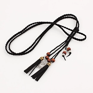 Cintura a Corda da Vita Intrecciata a Mano Con Nappine e Perline di Legno Donna Stile Etnico Vintage Catena da Vita Sottile Accessorio per Hanfu
