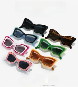 Détail de lunettes de soleil œil-de-chat rétro en plusieurs couleurs et motifs d'écailles