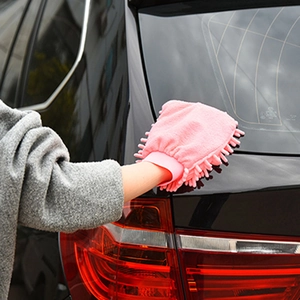 Gant de lavage rose en microfibre chenille pour un nettoyage absorbant épais de voiture